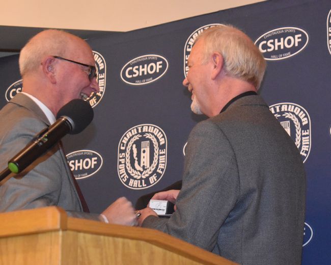 2024 inductee Rod Maloy accepts his induction from CSHOF president Randy Anderson.