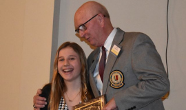 Fredonia AAU All-American diver Elizabeth Pucci-Schaefer and CSHOF president Randy Anderson.