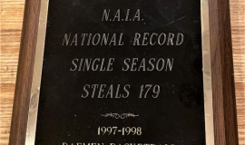 N.A.I.A National Record for single season steals award. 1997-98.