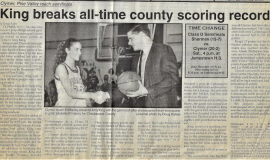 King breaks all-time county scoring record. February 24, 1995.