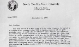 North Carolina State Honors Council letter.
