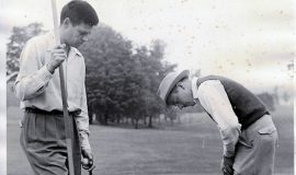 Ben Bishop (left) with Chuck Davis on the 18th green of MBCC circa 1947-1949.