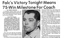 Falc's Victory Tonight Means 75-Win Milestone For Coach. September 23, 1977.