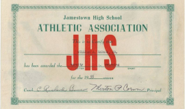Bill Radack's  1955 Jamestown High School varsity letter certificate.