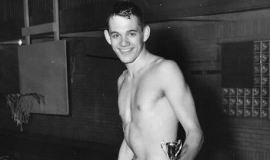 Bill Radack at Jamestown YMCA pool. 1953.
