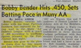 Bobby Bender Hits .450, Sets Batting Pace in Muny AA.