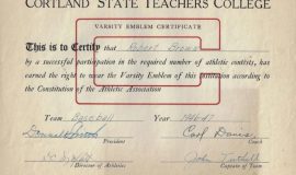 Cortand College varsity baseball certificate, 1946-47.
