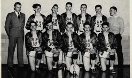 South Dayton High School basketball team, 1942. Bob Brown is in the center of front row.