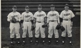 1949 Nashua Dodgers infielders. Bob Brown is second from left.