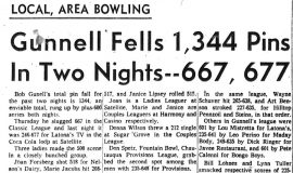 Gunnell Fells 1,344 Pins In Two Nights -- 667, 677. March 30, 1963.