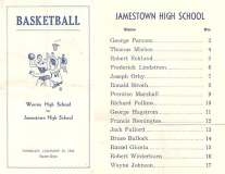 1954 Warren High School vs. Jamestown High School program with team roster.