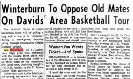 Winterburn To Oppose Old Mates On Davids' Area Basketball Tour. December 10, 1959.