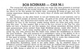Bobby Schnars - Stateline Speedway Program Biography, 1958.