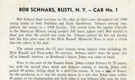 Bobby Schnars - Stateline Speedway Program Biography, 1969.