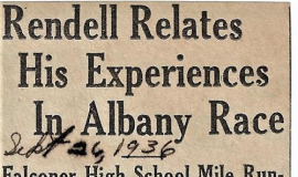 Rendell Relates His Experiences IN Albany Race. September 26, 1936.