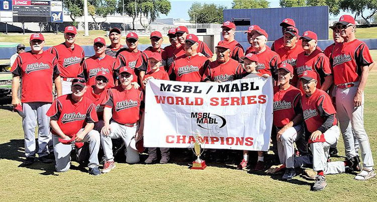 Charlie LaDuca, standing third from left, was a member of the Los Athletics team which won the Men’s Senior Baseball League World Series. October 2017.