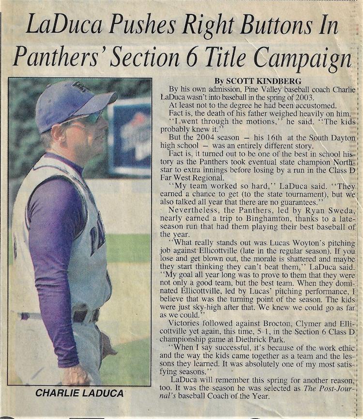 LaDuca Pushes Right Buttons In Panthers' Section 6 Title Campaign. July 11, 2004.