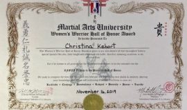 Women's Warrior Hall of Honor certificate. November 11, 2019