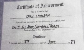 Chris Carlson, Division 2 softball All-Star. 1987.