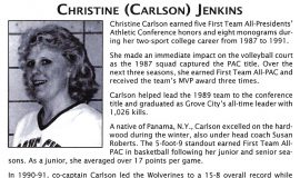 Chris Carlson Jenkins was inducted into the Grove City College Athletic Hall of Fame in 2011.