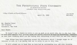 Recruiting letter from Joe Paterno, Penn State. April 22, 1968.