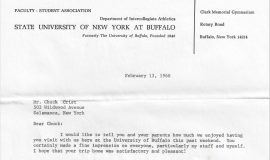 Recruiting letter from Doc Urich, University of Buffalo. February 13, 1968.