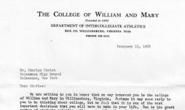 Recruiting letter from Warren Mitchell,  William and Mary, February 15, 1968.