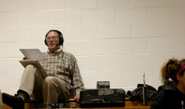 Dan Palmer broadcasting a Fredonia High School basketball game.