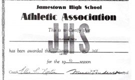 Jamestown High School Varsity Golf Letter, 1963.