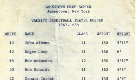 Jamestown High School 1967-68 varisity basketball roster.