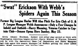 "Swat" Erickson With Webb's Spiders Again This Season. April 24, 1926.
