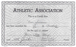 Clarion State College football certificate.  1966-67.