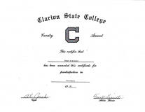 Clarion State College football certificate.  1968.