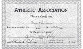 Clarion State College track certificate.  1966-67.