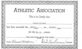 Kane Area Union Senior High football certificates.  1963  and 1964.