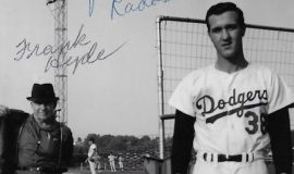 Frank Hyde with Jamestown Dodgers player John Radosevich at College Stadium, 1966.