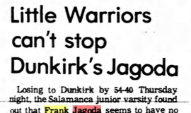 Little Warriors can't stop Dunkirk's Jagoda. February 13, 1976.