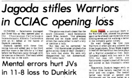 Jagoda stifle Warriors in CCIAC opening loss. May 1, 1979.