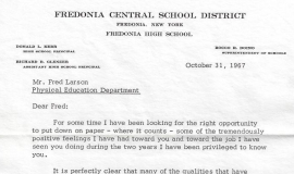 Letter of congratulations from school principal Donald Kerr . 1967.