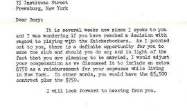 Correspondence from New York Knicks.  June 17, 1957.