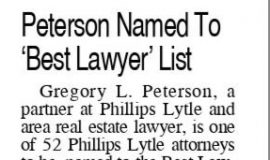 Peterson Named To "Best Lawyer' List. September 4, 2021.