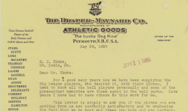 The Draper-Maynard Co. letter to Howard Ehmke regarding his baseball glove. May 28, 1930.
