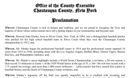 Howard Ehmke Day Proclamation. Office of the County Executive of Chautauqua County, NY. July 13, 2025.