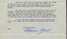 Connie Mack's contract offer cover letter to  Howard Ehmke, page 2. January 31, 1928.