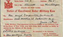 Hugh Bedient. Notice of Enrollment Under Military Law. 1917.