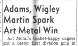Adams, Wigley, Martin Spark Art Metal Win. February 20, 1959.