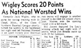 Wigley Scores 20 Points As National Worsted Wins. March 12, 1954.