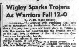 Wigley Sparks Trojans As Warrior Fall 12-0.  September 24, 1951.