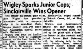 Wigley Sparks Junior Cops; Sinclairville Wins Opener. September 4, 1951.