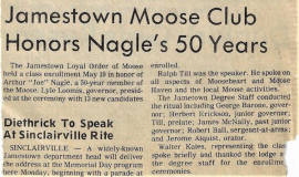 Jamestown Moose Club Honors Nagle's 50 Years. May 25, 1977.